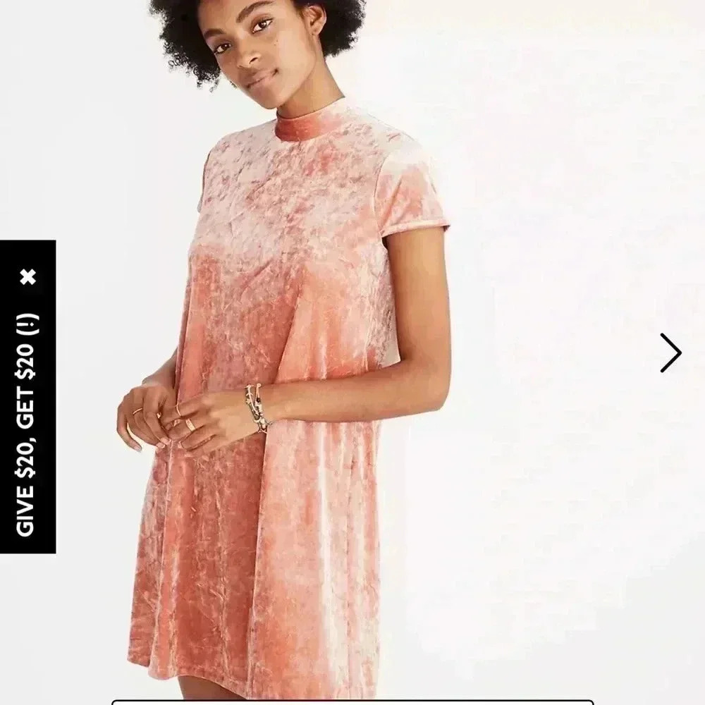 Madewell Soft Pink Crushed Velvet Mockneck Dress, Size M